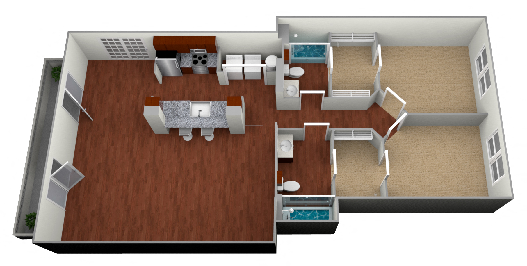 Floor plan for 2 beds, 2 baths, 1178 sqft
